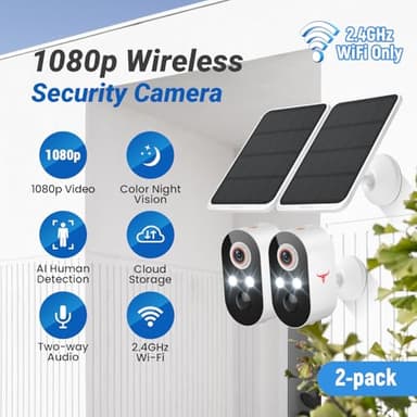 Blazique 1080p Solar Security Camera, Smart AI Human Detection, Color Night Vision, 2-Way Audio, Cloud Storage Sold Separately, 2.4G WiFi, Wireless Indoor/Outdoor Surveillance Bullet Cam (2 Pack) - Image 2