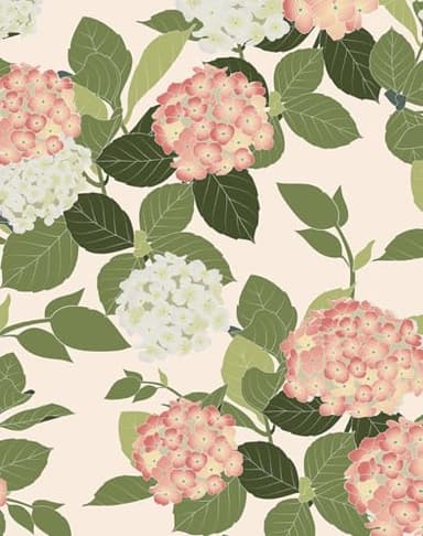 HomKihapai Floral Peel and Stick Wallpaper Self Adhesive Hydrangea Wall Paper French Country Cream Stick on Wallpaper for Bedroom Wall Decor Elegant Mural (Blush Hydrangea, 472.44“ X 17.4") - Image 1