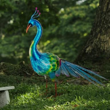 VEWOGARDEN Peacock Outdoor Statues Metal Peacock Tail Spread Garden Sculptures & Statues for Yard Lawn Patio Pool Outside Decorations, Light Blue - Image 8