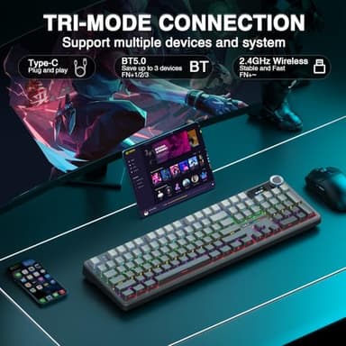 AULA F108 PRO - Wireless Mechanical Keyboard with Screen & Knob,Full Size Keyboard with 8000mAh Battery,Pre-lubed Switches,Side Printed PBT Keycaps,RGB Backlit Hot Swappable Custom Gaming Keyboards - Image 4