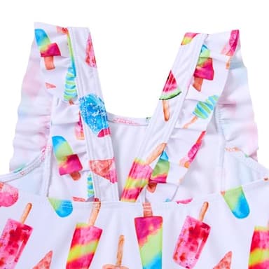 RAISEVERN Baby Girls Swimsuit Ruffles Bathing Suits 3T Cute Cartoon Colorful Ice Cream Beach Sport White Summer One Piece Swimwear Backless Quick-Dry Swimming Bodysuit for 4t Little Girl - Image 5