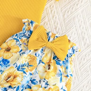 GDTOGRT Baby Girl Clothes 12-18 Months Newborn Infant Outfit Ruffle Romper Short Pants Clothing Sets for Summer Spring - Yellow - Image 4