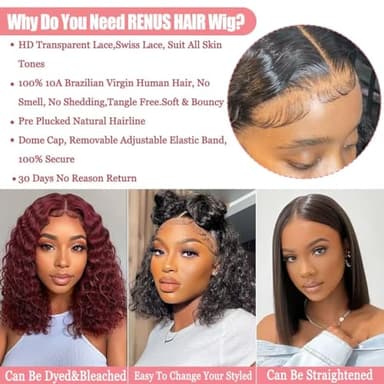 14 Inch Short Bob Wigs 13x4 Deep Wave Bob Wig Human Hair 220% Density Deep Curly 100% Virgin Human Hair Pre Plucked Wet and Wavy Glueless Transparent Lace Frontal Wig for Women Natural Hairline - Image 3