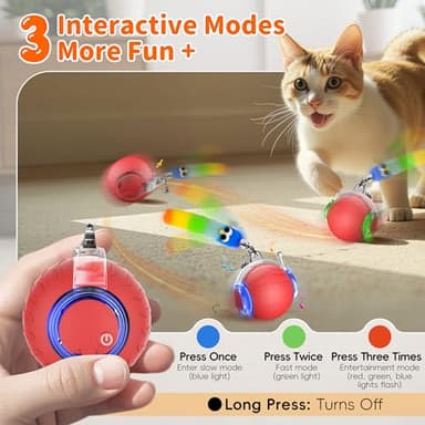 UPSKY Interactive Cat Toy Ball for Indoor Cats, Automatic Moving Electric Rolling Cat Ball Toy, 3-Speed Modes Smart Kitten Toys with Sounds, USB Rechargeable & Sturdy for Bored Kittens/Adult Cats - Image 3