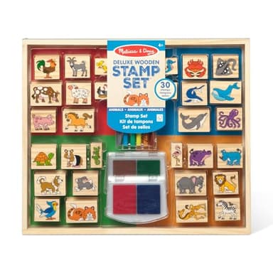 Melissa & Doug Deluxe Wooden Stamp Set: Animals - 30 Stamps, 6 Markers, 2 Stamp Pads - Image 1