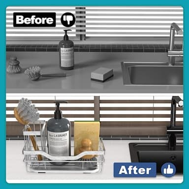 Vanwood Kitchen Sink Caddy Organizer Sponge Holder for Kitchen Sink, Rustproof Dish Soap Sponge Caddy for Counter with Detachable Brush Holder & Drain Tray - Storage Home & Cocina Accesorios, SILVER - Image 5