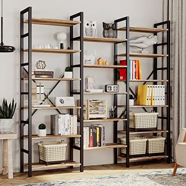 IRONCK Bookshelves 6 Tiers Triple Wide Industrial Bookshelf, Large Etagere Bookshelf Open Display Shelves with Metal Frame for Living Room Bedroom Home Office - Image 2