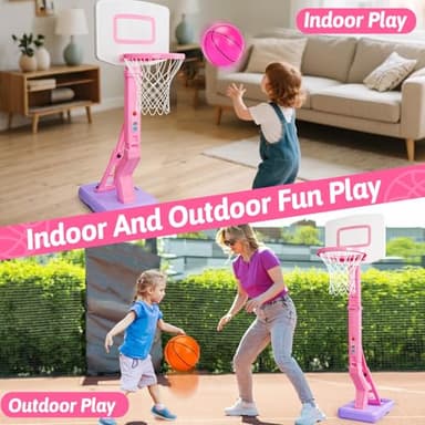 Toddler Pink Basketball Hoop Indoor Outdoor Age 1-3, Adjustable Kids Basketball Hoop with 3 Balls Backyard Outside Girls Basketball Goal Sport Toys for 1 2 3 4 Year Old Baby Girl Birthday Gifts - Image 4