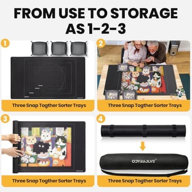 Odyssolve Jigsaw Puzzle Mat Roll Up 1500 Pieces Saver Pad 46" x 26" with 3 Sorting Trays & Travel Storage Bag Portable Non-Slip Rubber Bottom - Image 6
