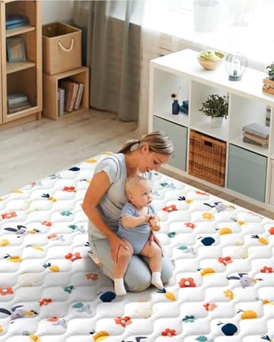 Odorless Premium Foam Baby Play Mat 79" x 71", Soft Microfiber Fabric Crawling Mat for Floor- Comfortable and Hypoallergenic, Non-Slip Cushioned Floor Playpen mat for Infants,Babies,Toddlers - Image 6