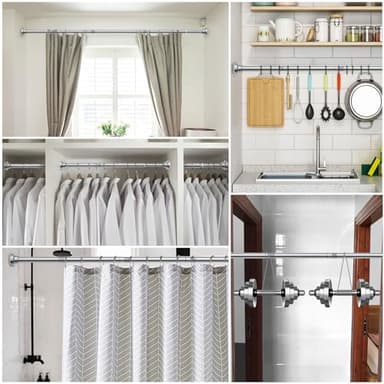 Ausemku Shower Curtain Rod Tension - 26-76 Inch Never Rust Non-Slip Spring Tension Curtain Rod No Drilling Stainless Steel Curtain Rod Use Bathroom Kitchen（Silver）, yq-a-A76Y - Image 6