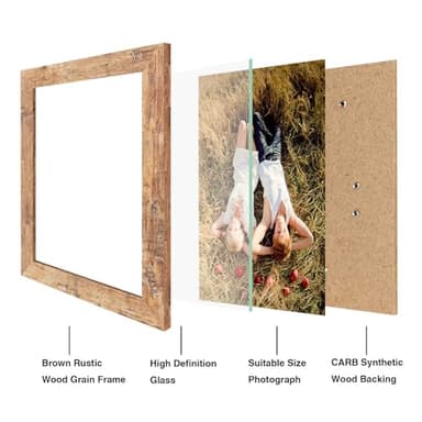 iRahmen 8x10 Picture Frame Set of 4, High Definition Real Glass Rustic Brown Frame, 8 x 10 Wood Photo Frames for Desktop Display and Wall Mounting - Image 3