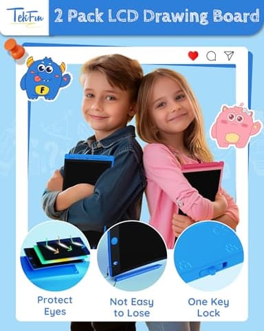 TEKFUN 2 Pack LCD Writing Tablet with Stylus, 8.5in Erasable Doodle Board Mess Free Drawing Pad for Kids, Car Trip Educational Toys Birthday Christmas Gift for 3 4 5 6 7 Girls Boys (2*Blue) - Image 4