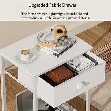 Furologee White Nightstands Set of 2, End Table with Fabric Drawer, Small Side Table for Small Spaces, 2 Tiers Storage Shelves End Table, Bedside Table for Living Room, Bedroom, Dorm - Image 7
