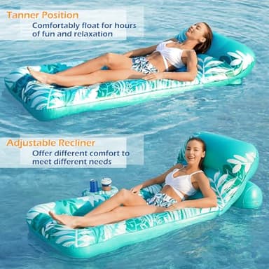 Jasonwell Inflatable Pool Float Adult - Pool Floaties Lounger Floats Floating Chair Raft with Adjustable Backrest Cup Holders Water Floaty Lake Lounge Tanning Floats Beach Party Toys for Adults - Image 3