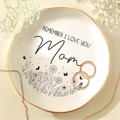 WANDER PRINTS for Mother - Ceramic Ring Dish Jewelry Tray for Mom - 50th 60th 70th 80th Birthday Gifts, for Mommy from Daughter, Son - Remember I Love You Mom - Image 1