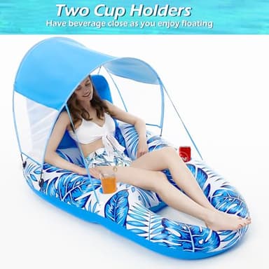 Jasonwell Pool Floats with Canopy - Inflatable Pool Float Adult Lounger Floaties Raft Floating Chair for Swimming Pool Lake Water Lounge Float with Cup Holders Beach Pool Party Toys for Adults(Blue) - Image 5