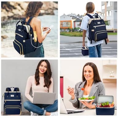 ETRONIK Lunch Backpack for Women, 15.6 Inch Laptop Backpack with USB Port, Stylish Nurse Backpack Teacher Work Bag with Insulated Cooler Lunch Box for Women Men/Travel, Blue - Image 6