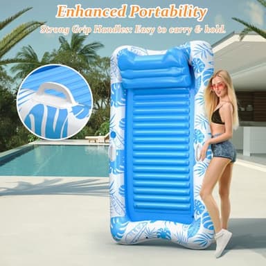 Rrtizan Inflatable Tanning Pool Rafts for Adults, 83.5" x 52.4" Adult Pool Floats with Pillow, Cup Holder & Handles, 4-in-1 Suntan Tub Raft Floatie for Pool, Backyard, Kids' Ball Pit - Image 6