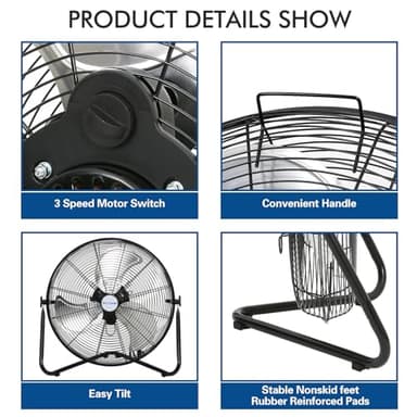 BILT HARD 20" High Velocity Floor Fan, 4600 CFM 3-Speed Industrial Shop Fan with Wall-Mounting System, Heavy Duty Metal Fan for Workshop, Garage and Warehouse - Image 5