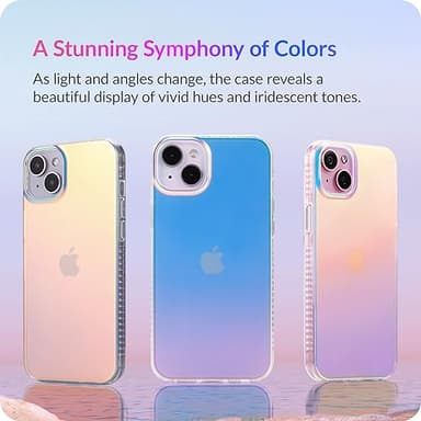 LONLI Hue Case for iPhone 15 - [360° Shock-Absorbent Bumper] - [Cute and Unique Phone Cover for Girls and Women] - Fluorescent Holographic Iridescent - Image 3