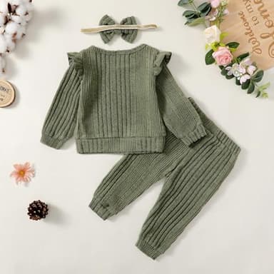 Mioglrie Baby Girl Clothes 12-18 Month Fall Winter Outfits Infant Sweatsuit Newborn Sweatshirt Fleece Ruffle Green Sweat Pant Set for 1 Year Old Girls Clothing - Image 5
