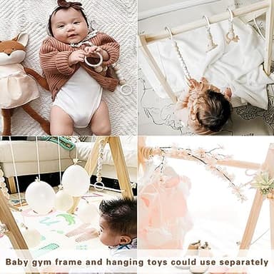 Wooden Baby Gym with 6 Gym Toys, Foldable Baby Play Gym, Natural Pine Wood Play Gym, Frame Activity Center Hanging Bar, Wooden Play Gym - Image 4