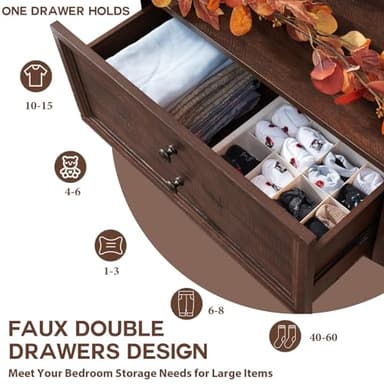 IFGET Farmhouse 6 Drawers Dresser for Bedroom, 58" Wide Dresser Chest of Drawers Organizer Storage, Wood Rustic Dresser for Closet w/Two Different Drawer Sizes for Living Room, Hallway, Brown - Image 5