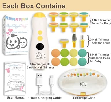 Rechargeable 22 in 1 Baby Nail Trimmer, Usage Labeled Case, 13 Extra Replacement Tools, Royal Angels Electric Nail File with LCD Display, Newborn Toddler Nail Care Clipper Kit (Rechargeable, Mango) - Image 5