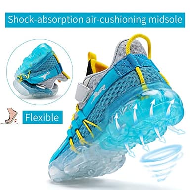 JMFCHI Boys Girls Kids' Sneakers Knitted Mesh Sports Shoes Breathable Lightweight Running Shoes for Kids Fashion Athletic Casual Shoes Grey Blue 1.5 Little Kid - Image 4