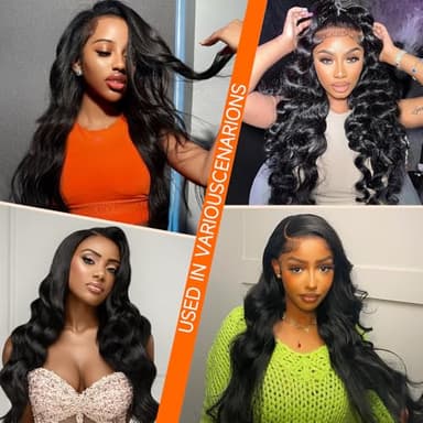YetFree 28 Inch Body Wave Lace Front Wigs Human Hair Pre Plucked 13x6 HD Lace Frontal Wigs Brazilian Virgin Human Hair 200 Density Glueless Body Wave wig with Baby Hair Natural Black - Image 4