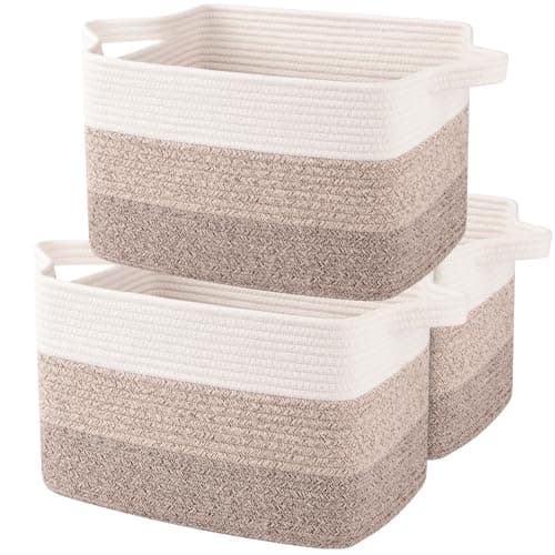 OIAHOMY Storage Basket, Woven Baskets for Storage, Cotton Rope Basket for toys,Towel Baskets for Bathroom - Pack of 3, Gradient Yellow - Image 1