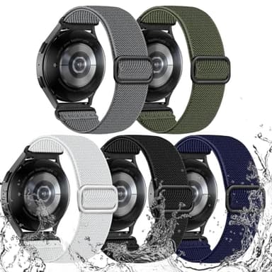 Lerobo 5 Pack Stretchy Bands Compatible with Samsung Galaxy Watch 7 6 5 4 FE Band 40mm 44mm 45mm/Watch 6 4 Classic 4 42mm 46mm 43mm 47mm/Active 2,20mm Soft Nylon Solo Loop Band Elastic Strap - Image 1