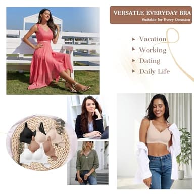 OEAK Womens Wireless Bras Push Up Support Full Coverage Bralettes No Underwire Bra Comfortable Everyday Seamless Tshirt Bras Nude L - Image 6