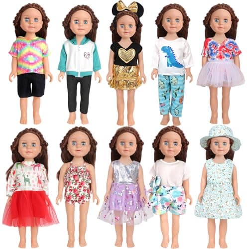 AugFrog 10 Sets of 18 Inch American Doll Clothes, Including 10 of Doll Clothing Dress Outfits for American Dolls, Birthday Gifts for Kids - Image 1