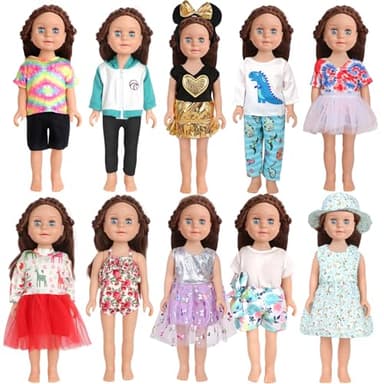 AugFrog 10 Sets of 18 Inch American Doll Clothes, Including 10 of Doll Clothing Dress Outfits for American Dolls, Birthday Gifts for Kids - Image 1
