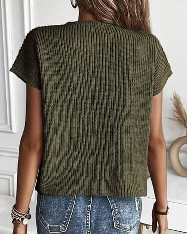 KIRUNDO Summer Fall Short Sleeve Sweater for Women 2025 Casual Sweater Vest Cotton Knit Pullover Tank Tops Fashion Clothing(Army Green, Medium) - Image 2