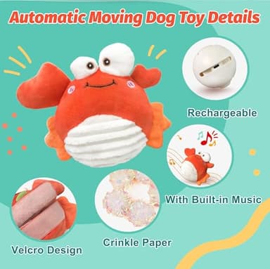 GUKCO Crab Interactive Dog Toys – Rechargeable Self-Play Toy with Motion-Activated Ball & Music Recording Modes for Small, Medium & Large Dogs, Moving Dog Toy to Keep Them Busy - Image 4