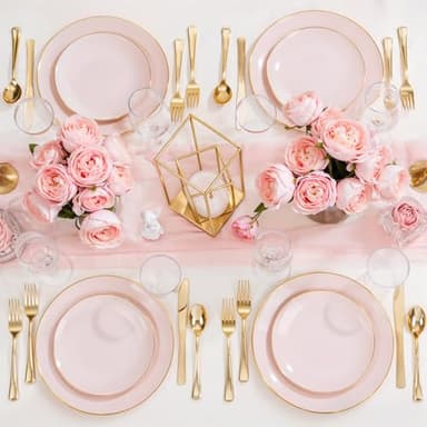 Nervure 100Pieces Pink and Gold Plastic Plates - 7.5inch Disposable Pink Salad/Dessert Plates - Heavy Duty Plastic Plate Ideal for Wedding & Party - Image 9