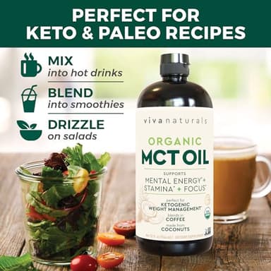 Viva Naturals Organic MCT Oil 32 fl oz - Best MCT Oil Organic for Coffee, MCT Coconut Oil Supports Energy & Mental Clarity, USDA Organic, Non-GMO, Paleo & Keto Certified, MCT Wellness - Image 2