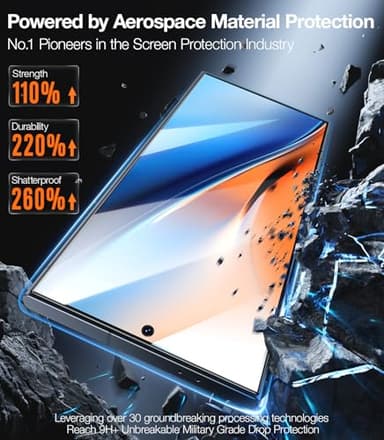 TORRAS Top-Notch Aerospace Glass for Samsung Galaxy S24 Ultra Screen Protector [12Ft Military-Grade Shatterproof] Anti-Scratch Tempered Glass Full Coverage Fit Screen Protector S24 Ultra 6.8" 2-Pack - Image 3