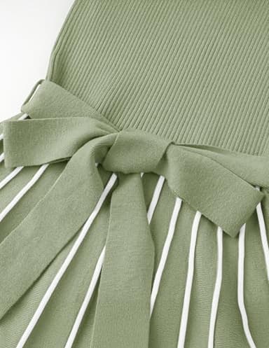 ZESICA Women's Summer Sleeveless Midi Dress 2025 Crewneck Ribbed Knit Tie Waist Casual A Line Swing Dresses,LightGreen,Medium - Image 7