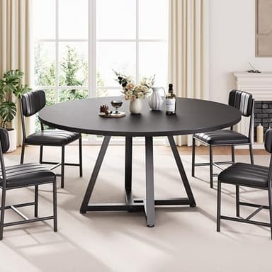 Jocoevol 51“ Round Kitchen Dining Room Table for 6-8, Circle Dining Dinner Table with Pedestal Metal Frame, Space Saving Wood Industrial Furniture for Small Space (Black, 51In) - Image 4