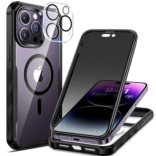 seacosmo for iPhone 14 Pro Max Case, Full Body Bumper with Built-in 9H Tempered Glass Privacy Screen Protector and Camera Lens Protector, Compatible with MagSafe, Shockproof Phone Cover, 6.7", Black - Image 1