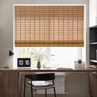 Kokorona Cordless Sheer Bamboo Roman Shades with Valance, Light Filtering Woven Bamboo Blinds for Windows, Natural Window Blinds Roll Up Shades for Home & Patio, 34" W x 64" H, Light Russet - Image 7