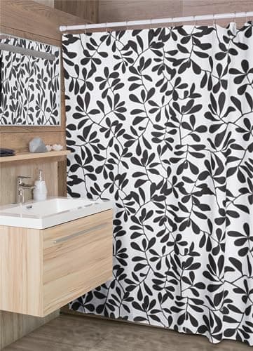 Worthwhile Goods Black and White Leaf Print Shower Curtain, B&W Minimal Floral Botanical Modern Fabric Shower Curtain 72x72 Inches (Leaves) - Image 2