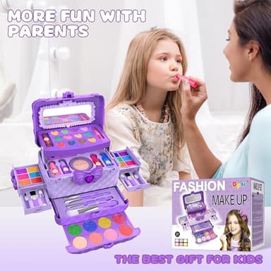 54 Pcs Kids Makeup Kit for Girls, Princess Real Washable Pretend Play Cosmetic Set Toys with Mirror, Birthday Gifts for 3 4 5 6 7 8 9 10 Years Old Girls Kids (Purple) - Image 6