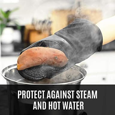 HOMWE Silicone Oven Mitts and Pot Holders, 4-Piece Set, Heavy Duty Cooking Gloves, Kitchen Counter Safe Trivet Mats, Advanced Heat Resistance, Slip-Resistant Textured Grip, Black - Image 5