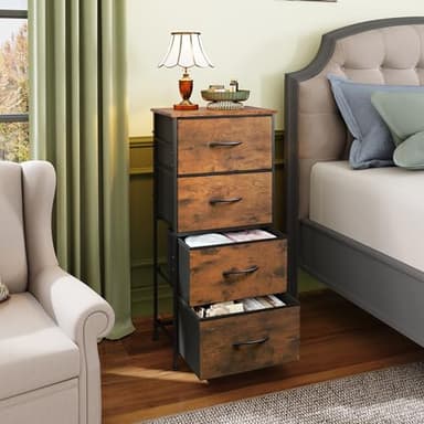 WLIVE Dresser with 4 Drawers, Fabric Storage Tower, Organizer Unit for Bedroom, Hallway, Entryway, Closets, Sturdy Steel Frame, Wood Top, Easy Pull Handle, Rustic Brown Wood Grain Print - Image 2