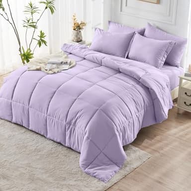 JOLLYVOGUE Queen Comforter Set, Ultra-Soft Bed in a Bag Queen Size 7 Pieces, Oeko-TEX Certified Bedding Set with Down Alternative Comforter, Sheets, Pillowcases & Shams, Lavender - Image 8